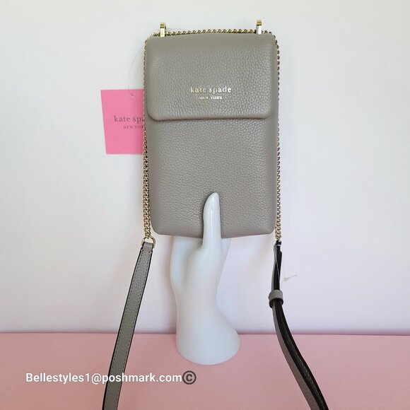 KATE SPADE Bradley North/South Pebbled Leather Phone Crossbody-True Taupe  🎈⭐ - Picture 3 of 16